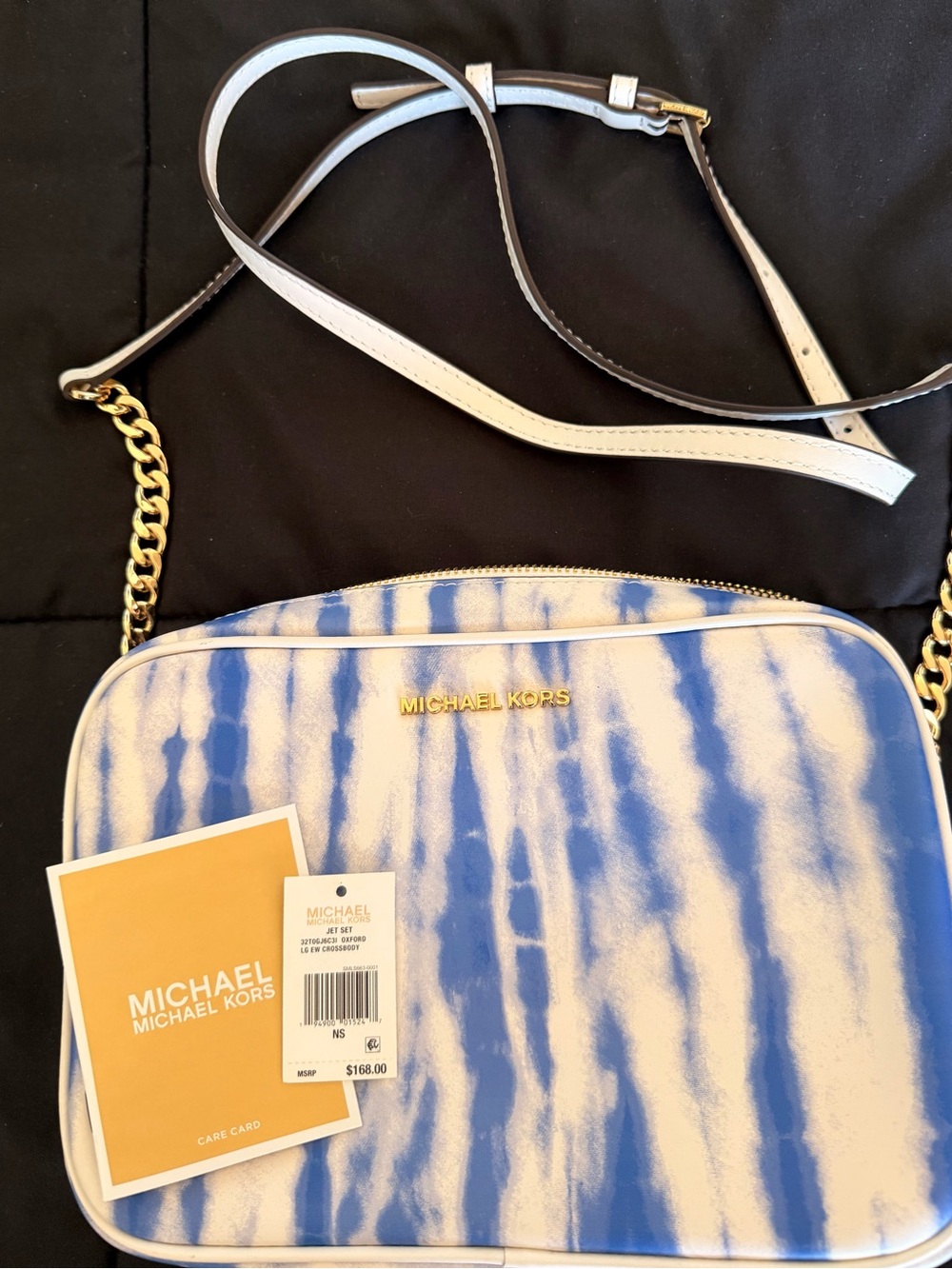 Michael Kors White and Blue Tie-Dye Crossbody Bag